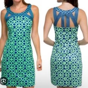 Gretchen Scott Isosceles Jersey Navy Green Midi Dress XS